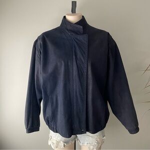 80s Vintage Sibylle Lyn Embossed Leather Jacket Reptile Snake Print Navy Blue XL